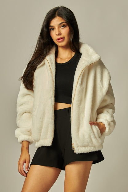 Bunny Faux Fur Collared Jacket