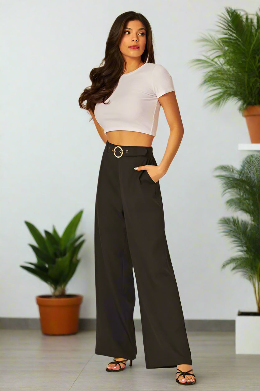 Pearl Buckle Wide Leg Pants