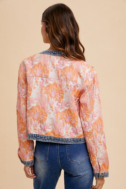 FLORAL PRINT DENIM TRIM BLAZER