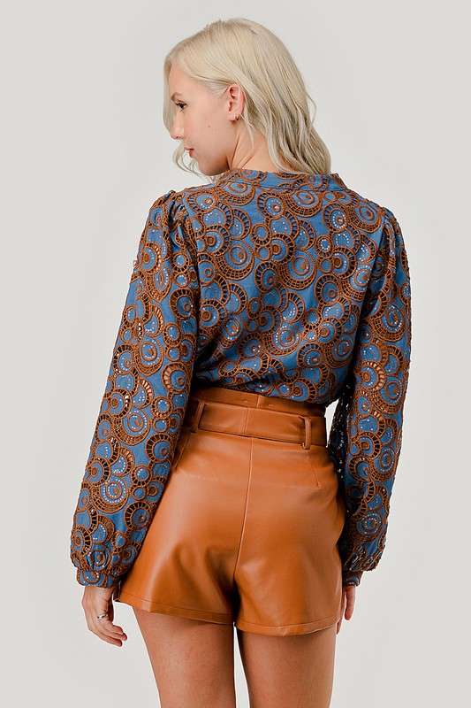 Sequin Geo-Print Blouse (PLUS)