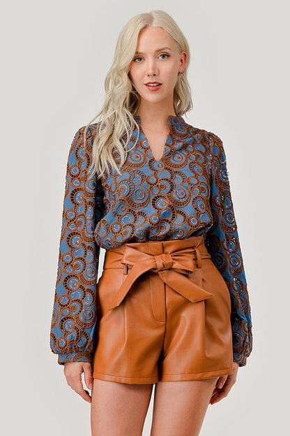 Sequin Geo-Print Blouse (PLUS)