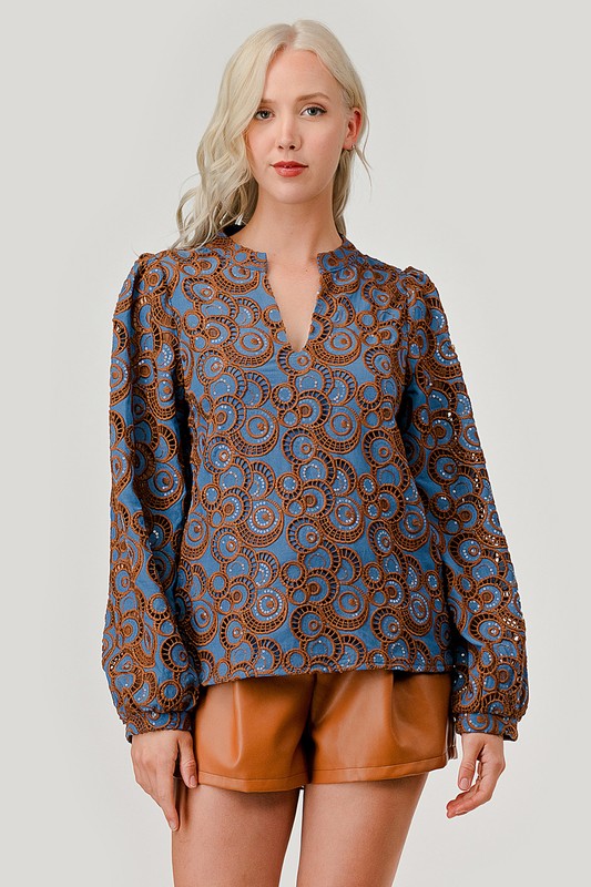 Sequin Geo-Print Blouse (PLUS)