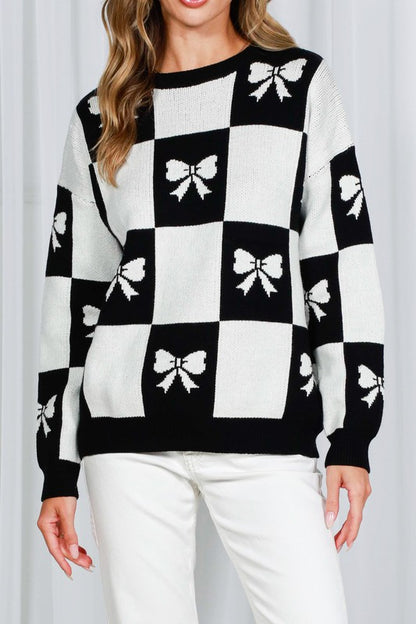 BOW JACQUARD KNITTED SWEATER