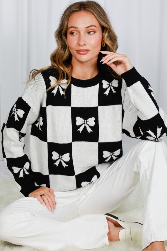 BOW JACQUARD KNITTED SWEATER