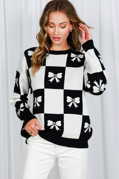 BOW JACQUARD KNITTED SWEATER