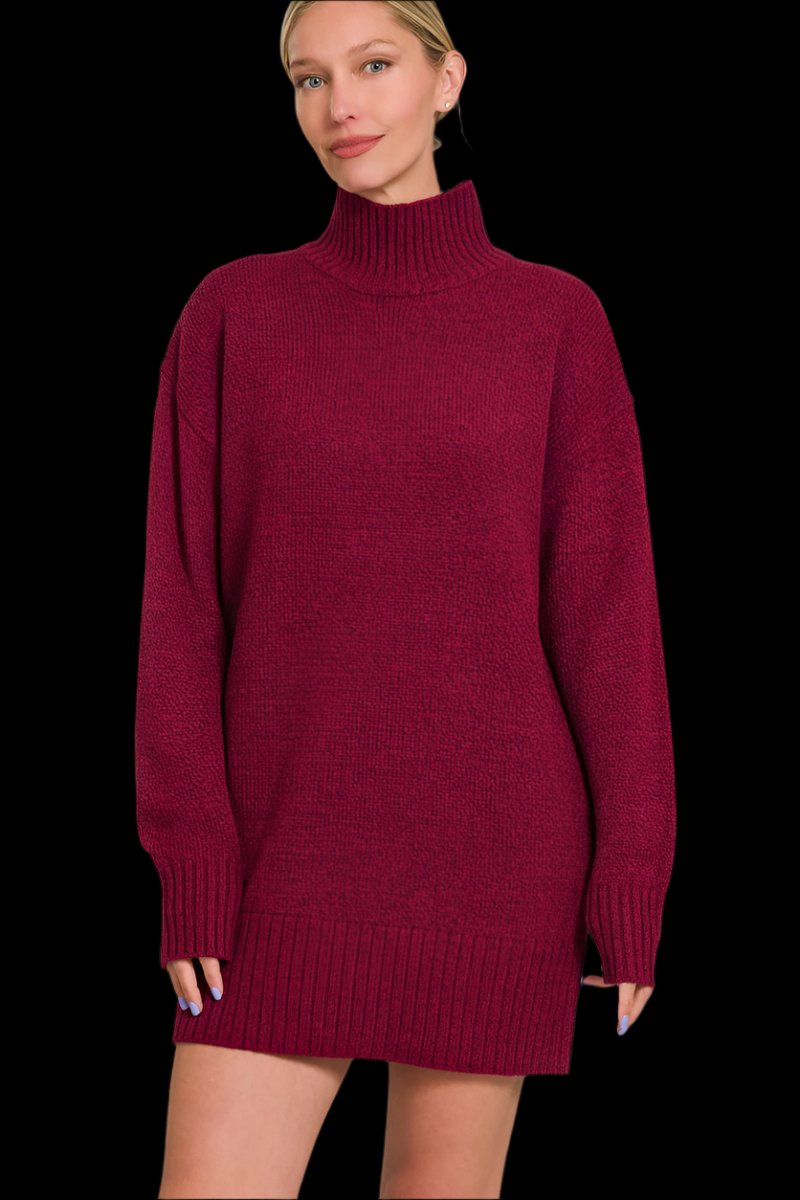 TURTLENECK LONG SLEEVE MINI SWEATER DRESS