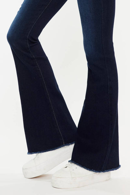 High Rise Fray Hem Flare Jeans