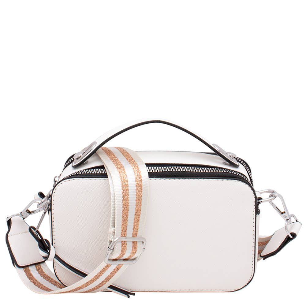 WHITE & BLACK TASSLE CAMERA CROSSBODY BAG