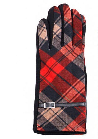 PLAID PATTERNED BUCKLE GLOVE