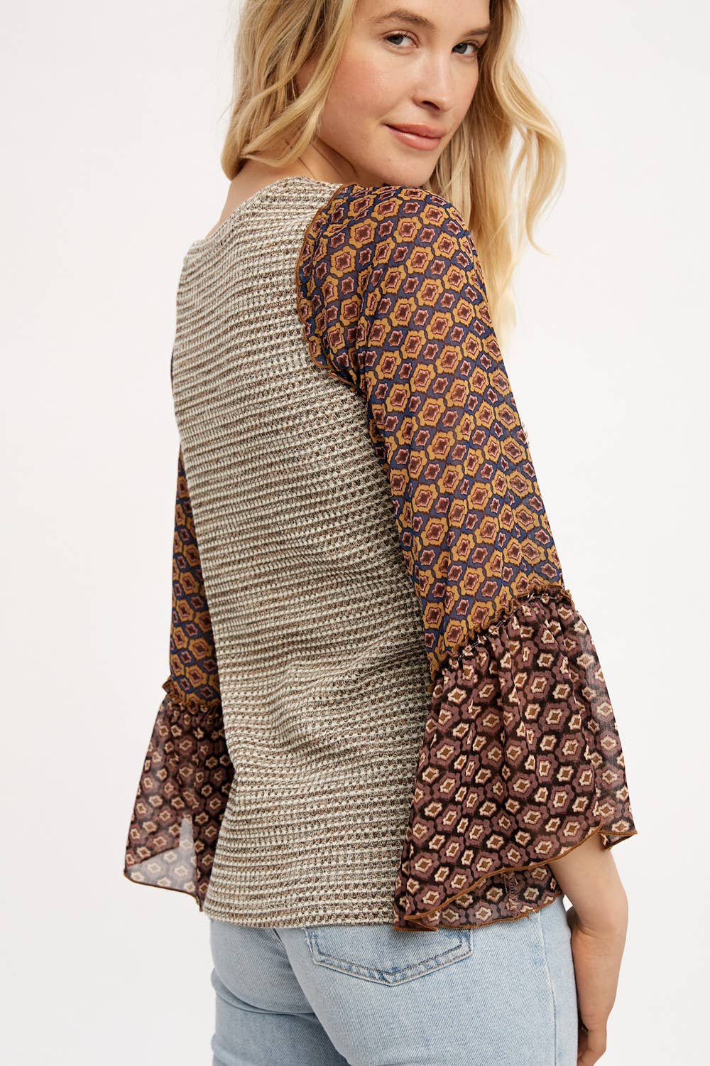 Printed Sheer Sleeve Top