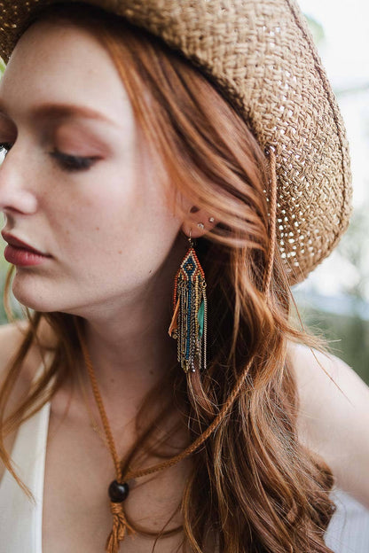 Colorful Mixed Bead Feather Dangle Earrings