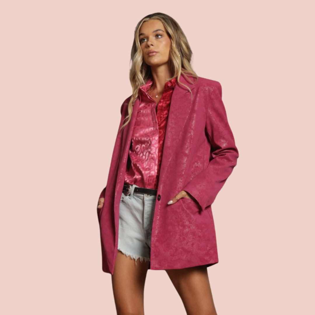 Fushia Faux leather Blazer