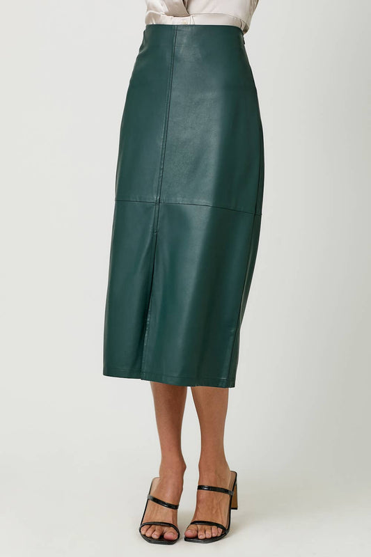 FINAL SALE: Faux Leather Front Midi Skirt