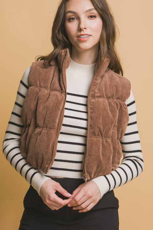 Corduroy Zip Up Puffer Vest