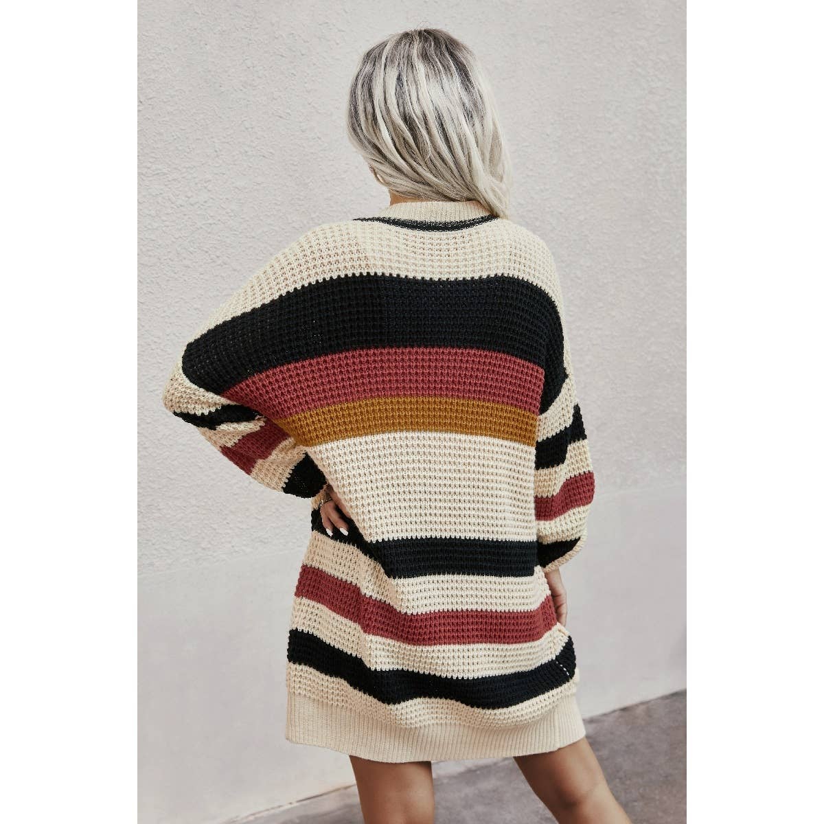 Knit Strip Long Sleeves Cardigan