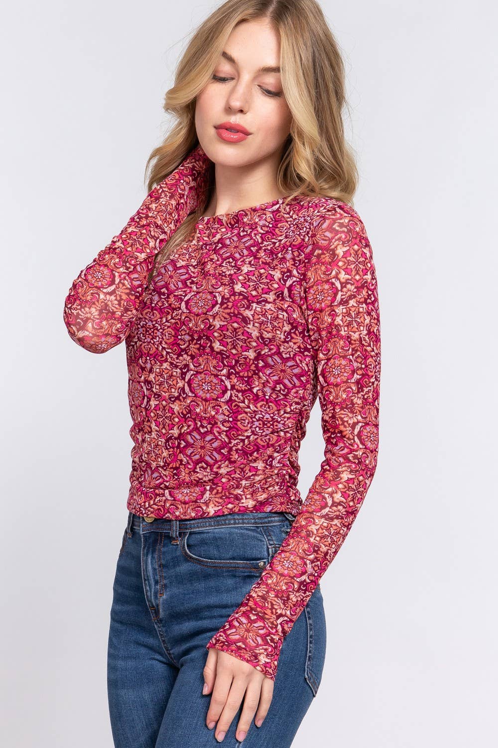 Floral Print Mesh Top