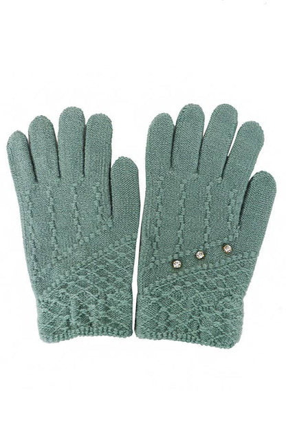 Chevron Seed Stitch Knit Elastic Winter Gloves