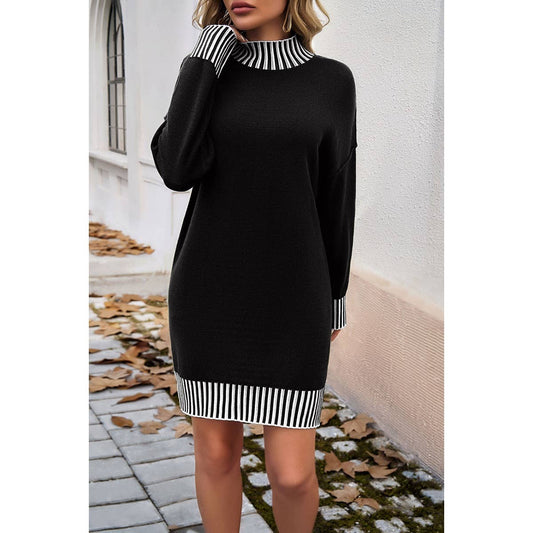 Stripe Mock Neck Sweater Dress