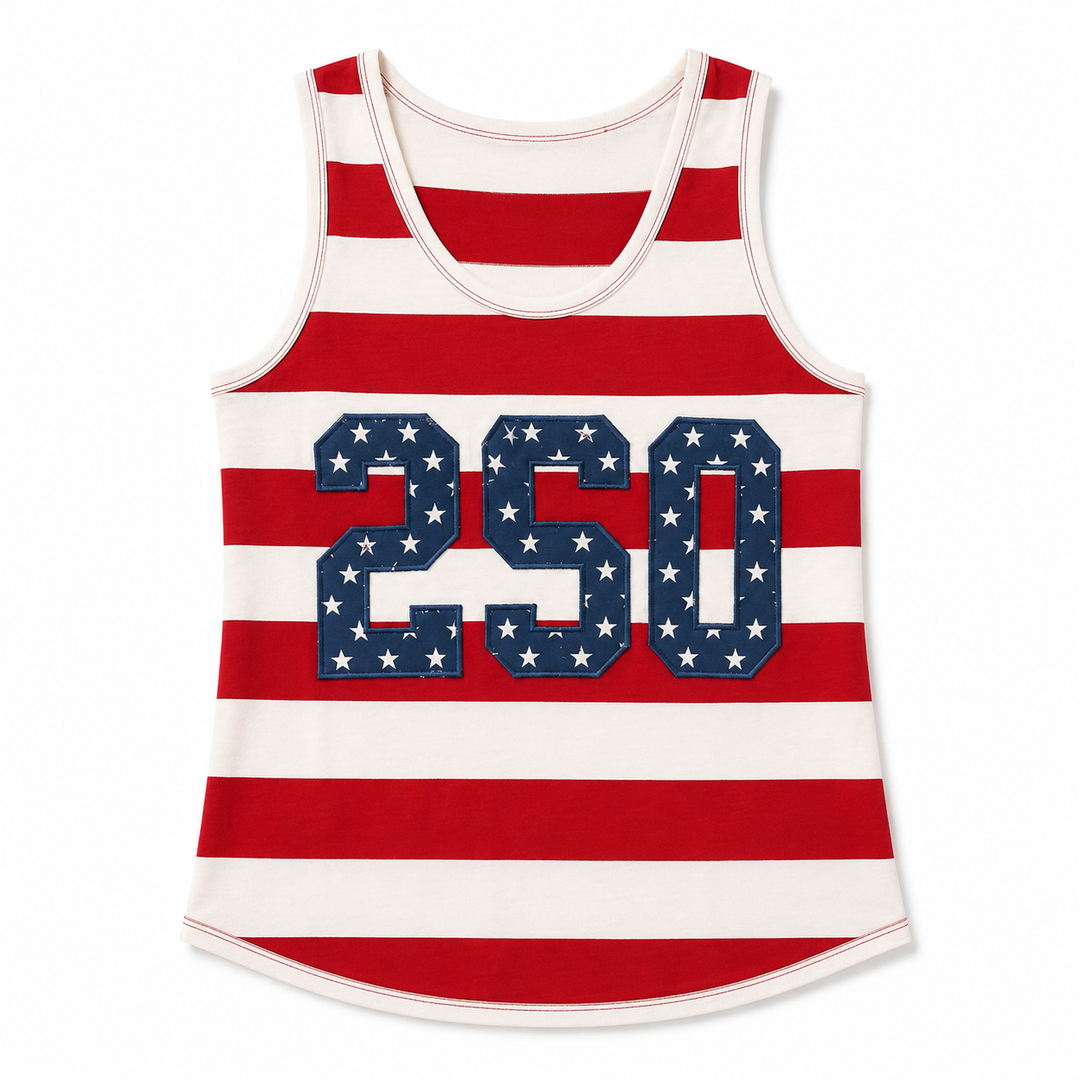 Tank top with American flag design and number 250