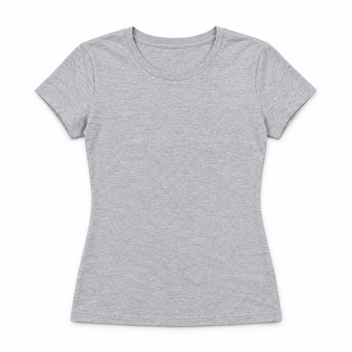 A light gray heather short-sleeve crewneck t-shirt, shown flat against a solid white background.