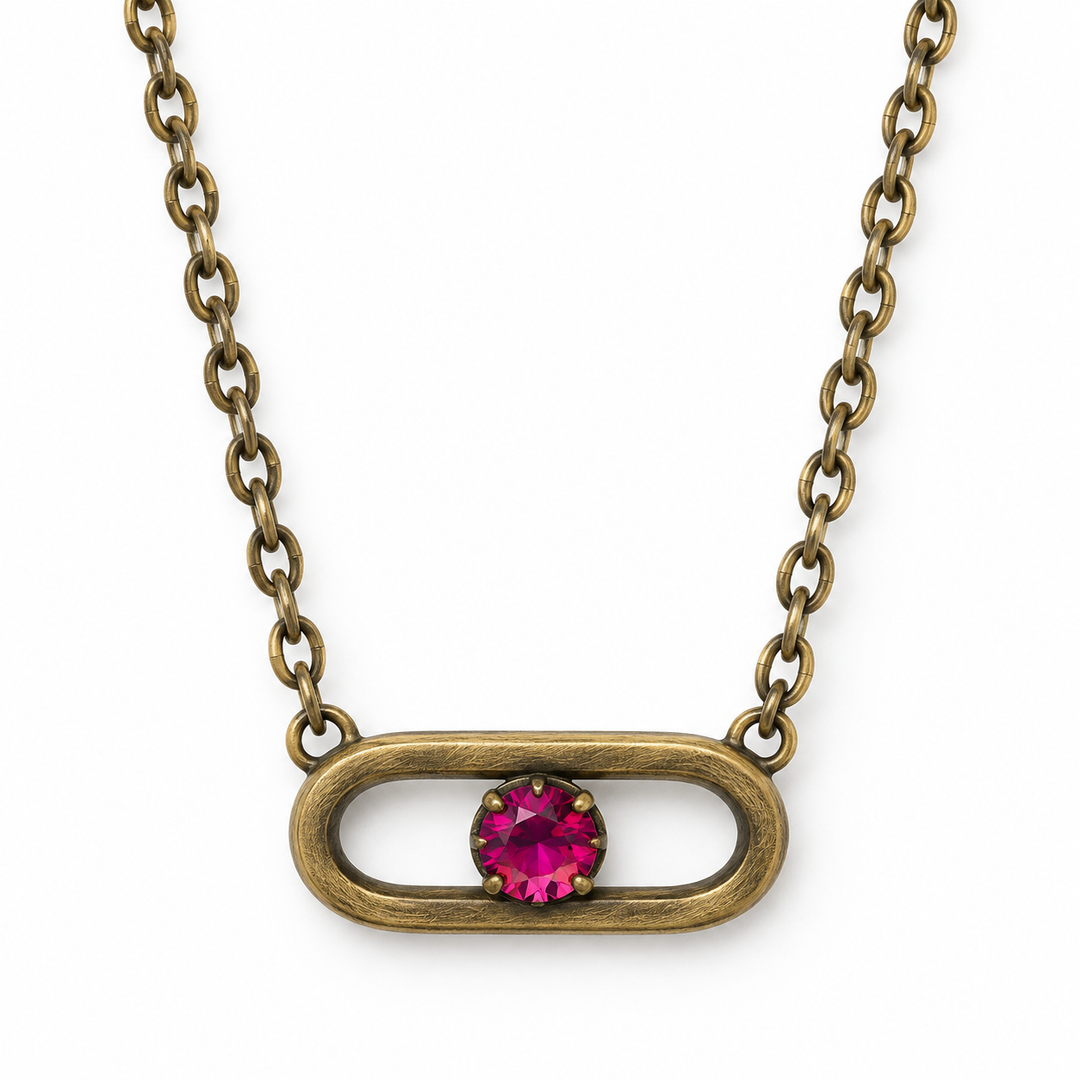 Oval Magenta Set | Brass Necklace