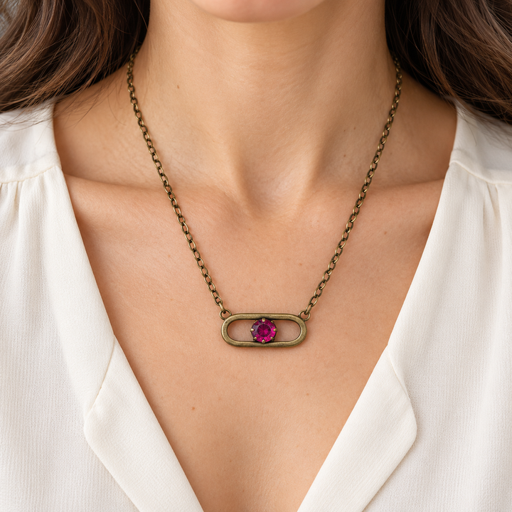 Oval Magenta Set | Brass Necklace