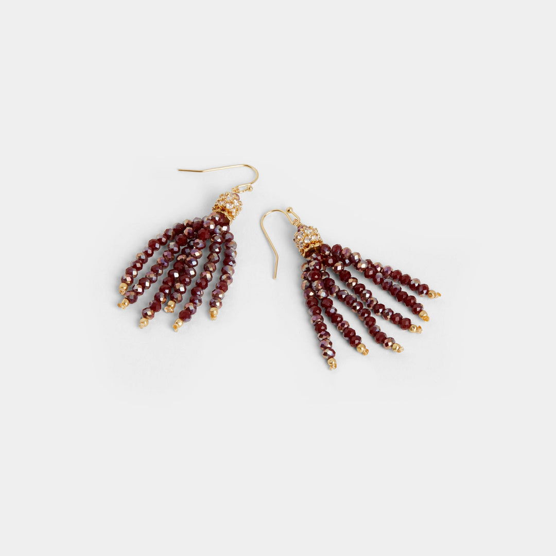 Pair of beaded earrings on a white background