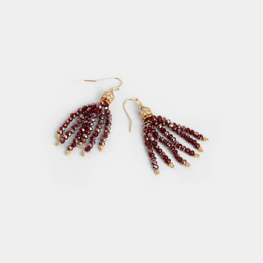 Pair of beaded earrings on a white background