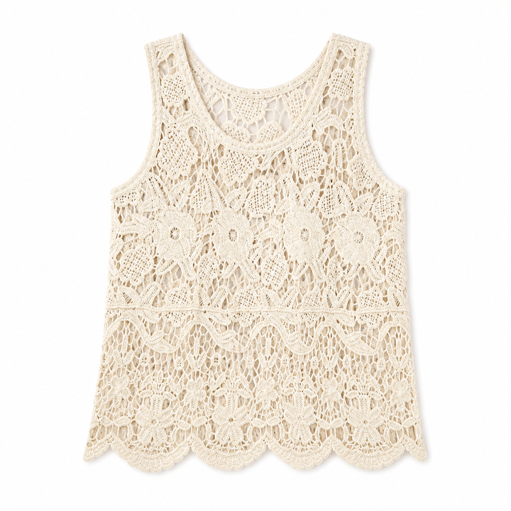 Beige lace tank top on a white background