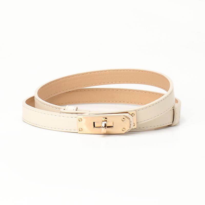 Beige belt with a gold buckle on a white background