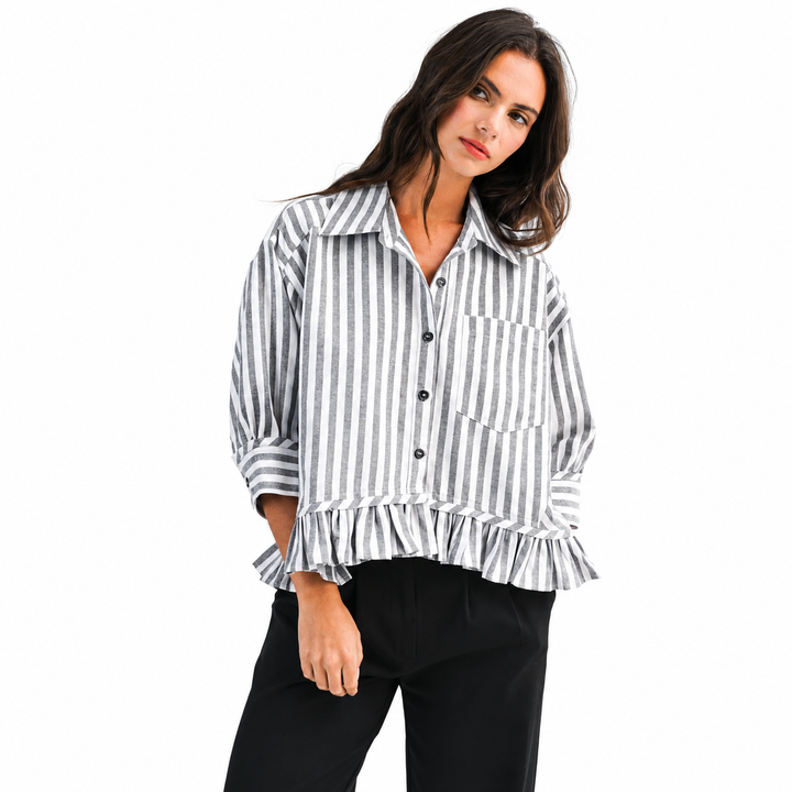 Striped Ruffle Hem | Button