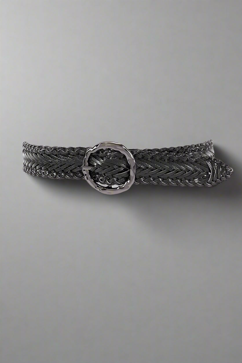 Faux Metallic Leather Braided Belt