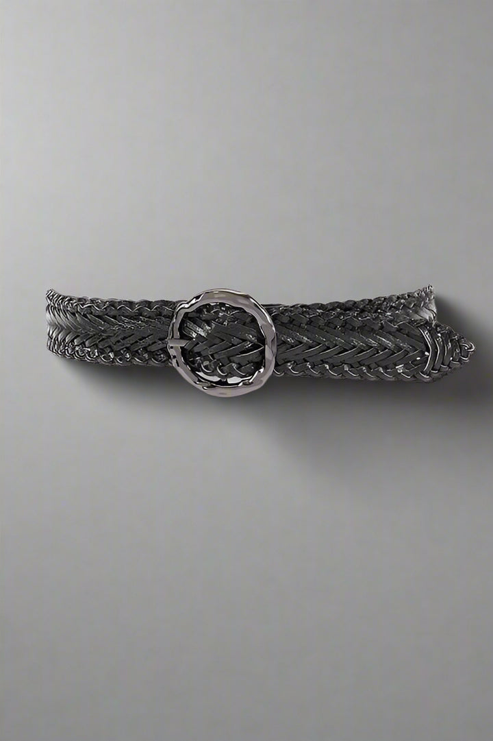 Faux Metallic Leather Braided Belt