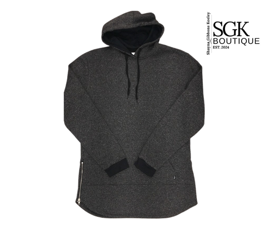 Dark gray hoodie with black accents on a white background, featuring the SGK Boutique logo.