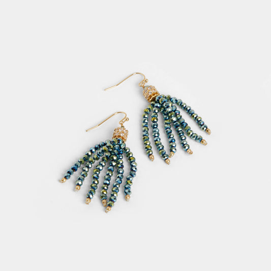 Pair of beaded earrings on a light gray background