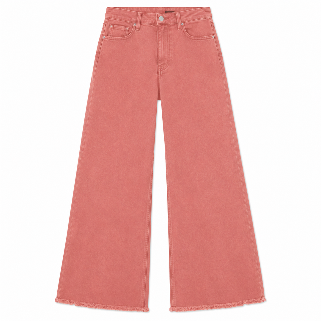 Rust wide-leg jeans on a white background