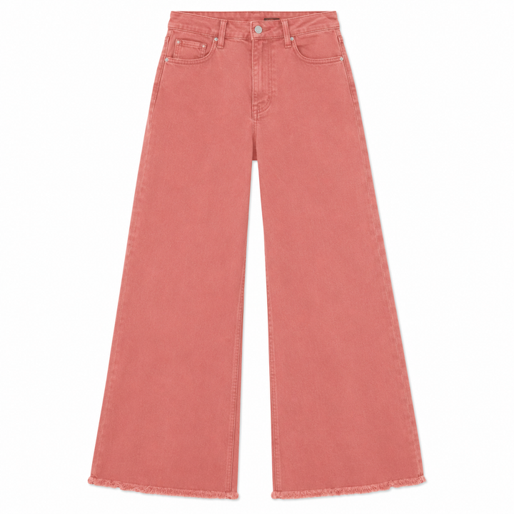 Rust wide-leg jeans on a white background