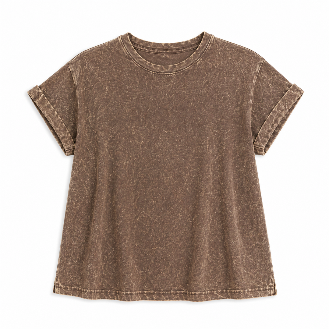Brown t-shirt with short sleeves on a white background