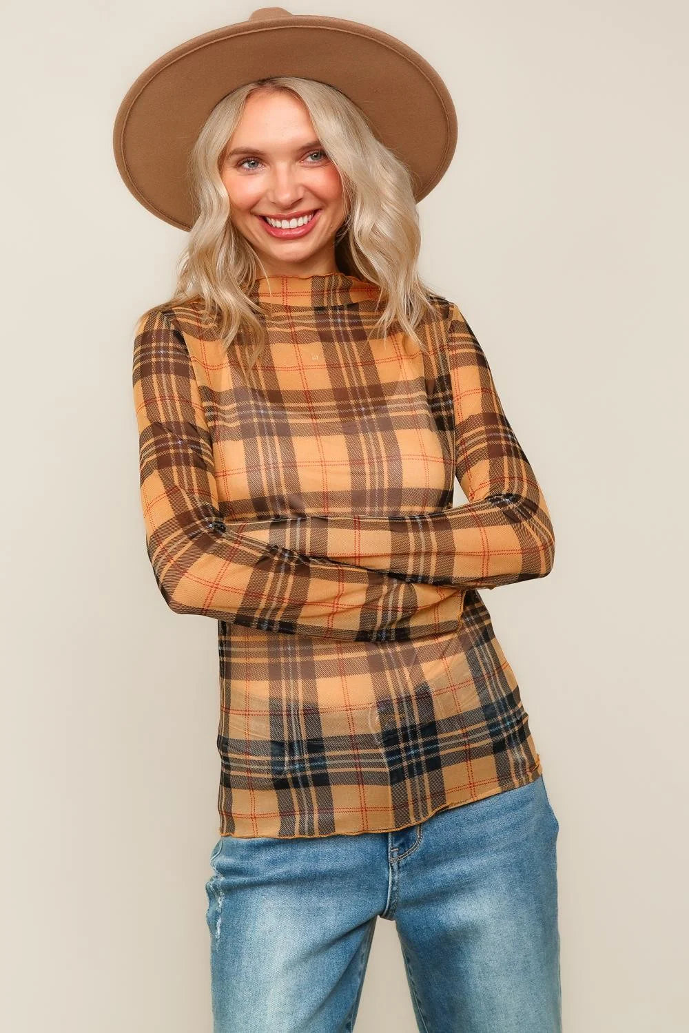 Final Sale|Plaid Butterscotch Top