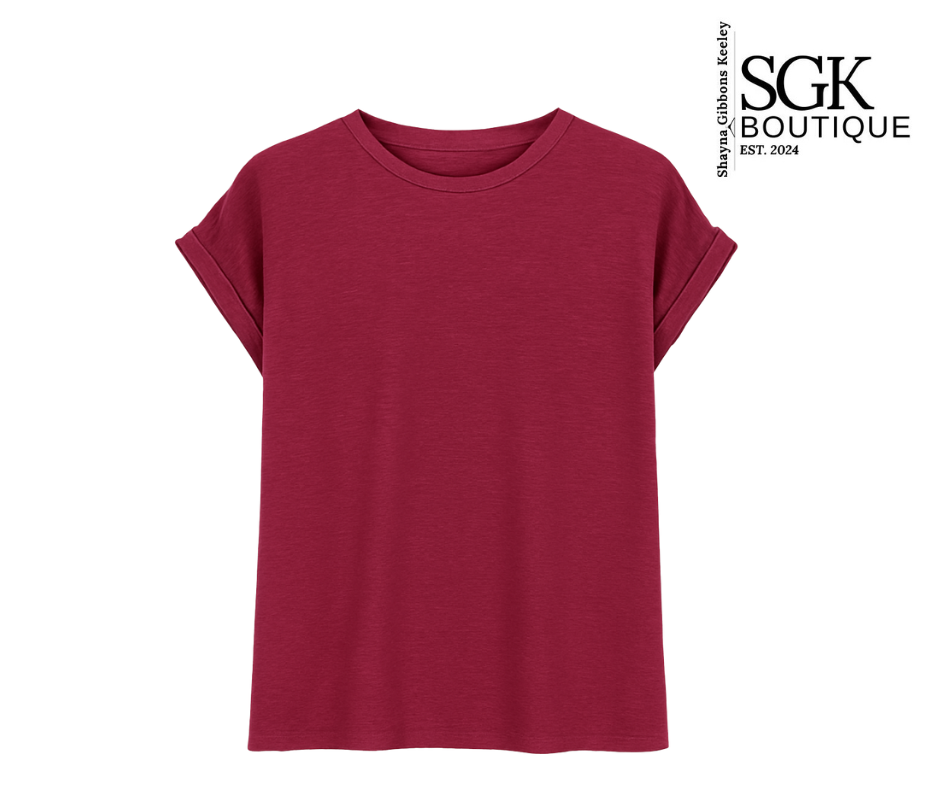 Wine t-shirt on a white background with SGK Boutique logo.