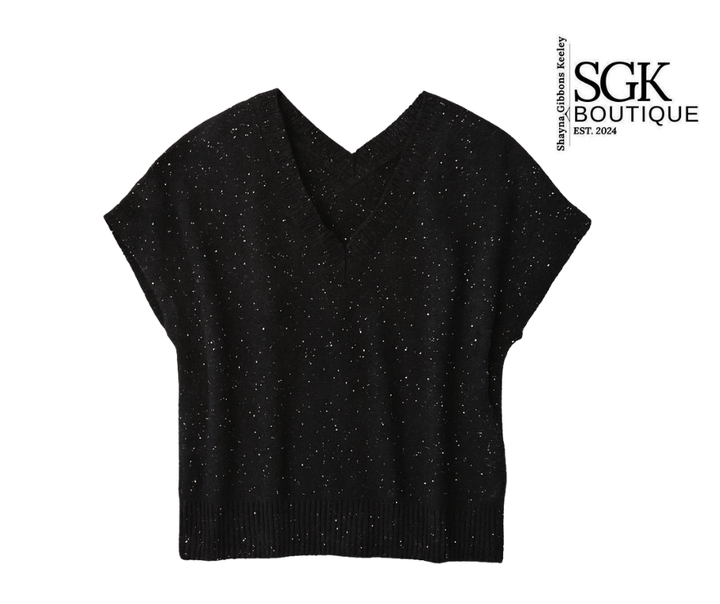Black speckled top on a white background with SGK Boutique logo.
