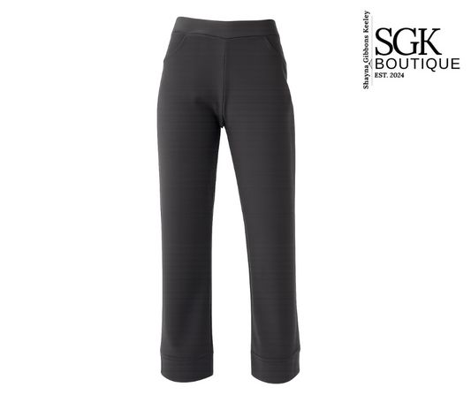 Grey pants on a white background with SGK Boutique logo.