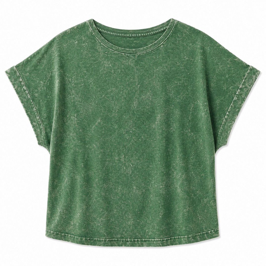 Green acid-wash t-shirt on a white background
