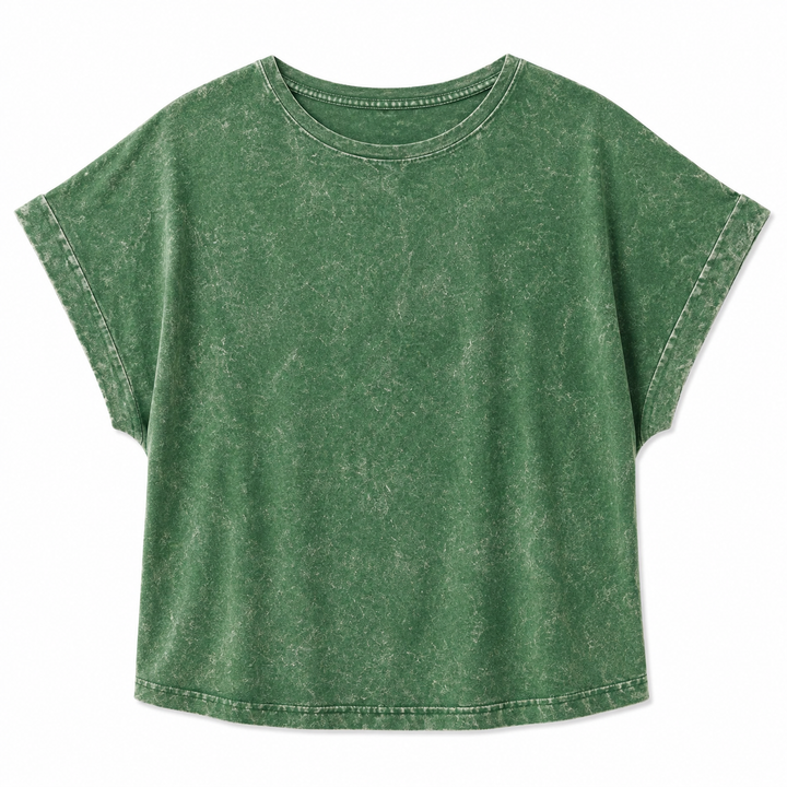 Green acid-wash t-shirt on a white background
