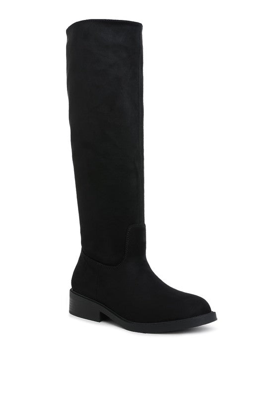 Black knee-high boot on a white background