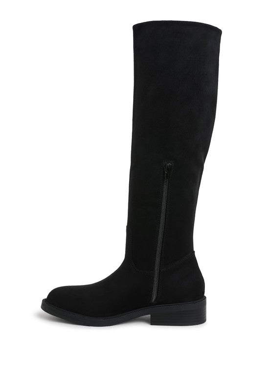 Black knee-high boot on a white background