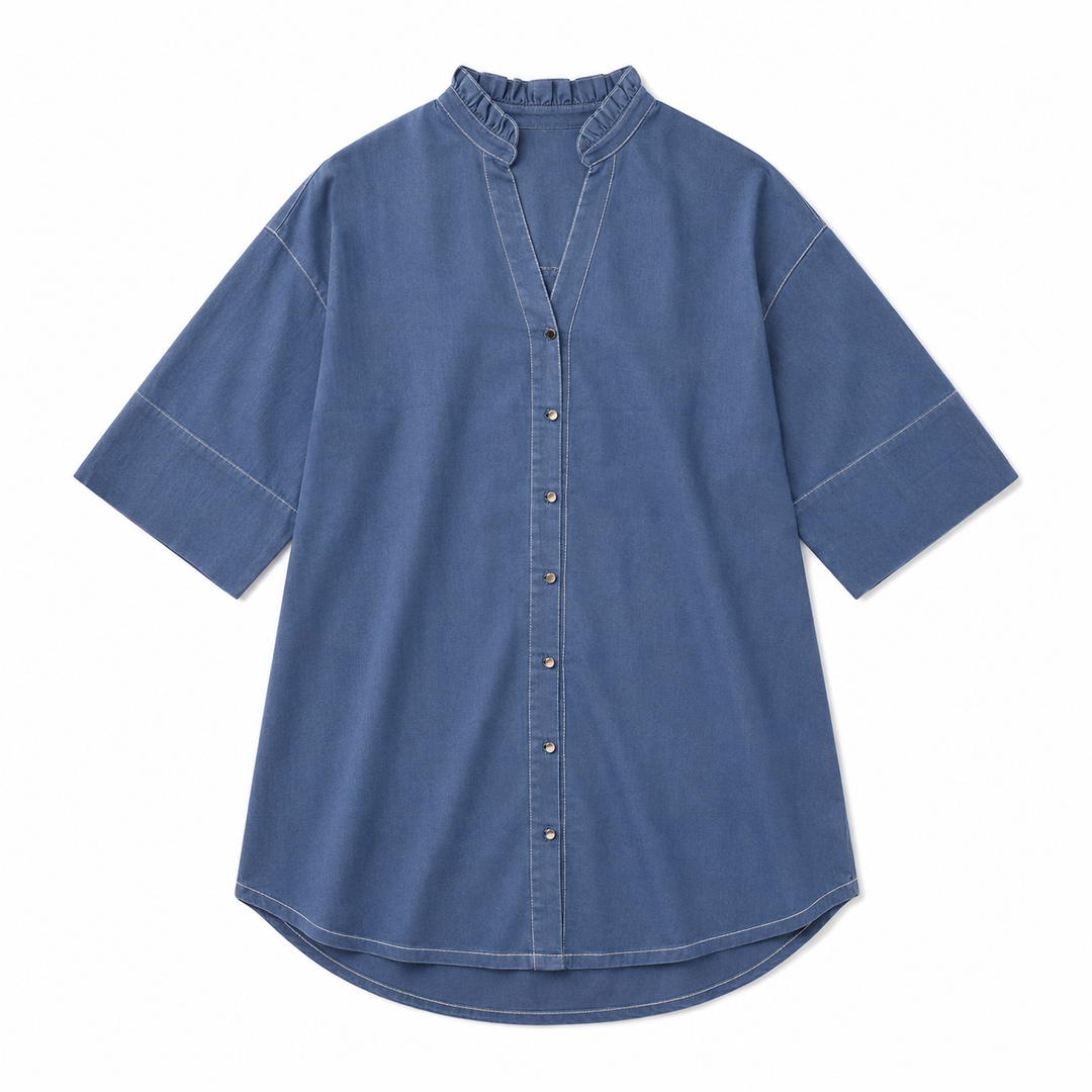 Blue denim shirt on a white background