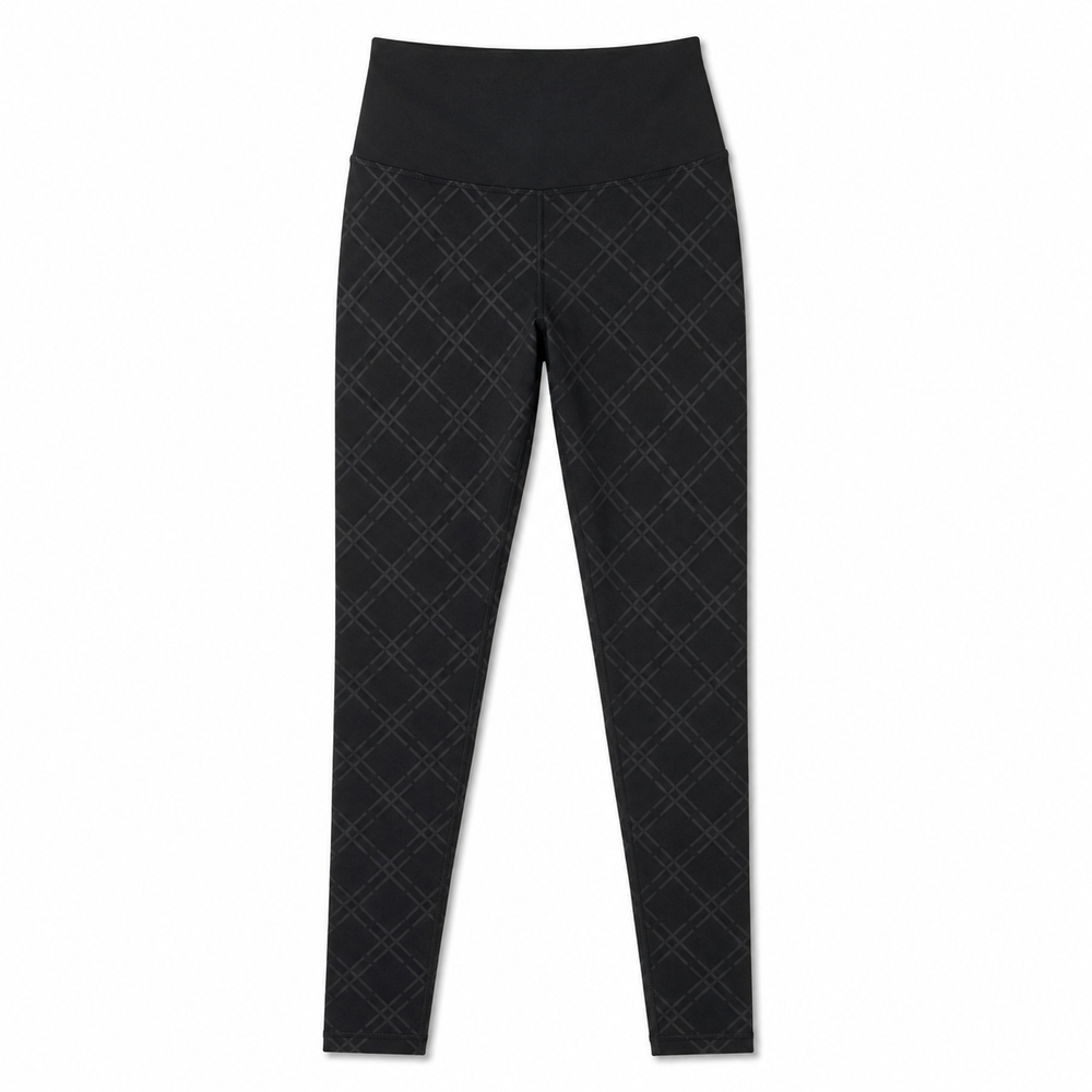 Black leggings with diamond print against a white background