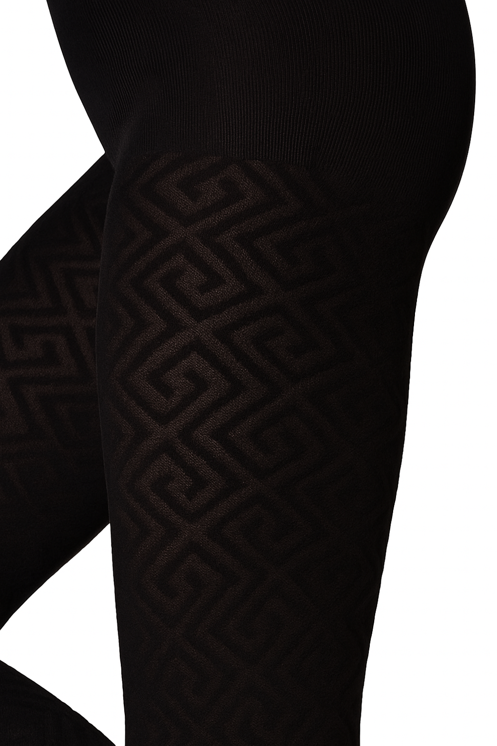 Black tights with geometric pattern on a white background