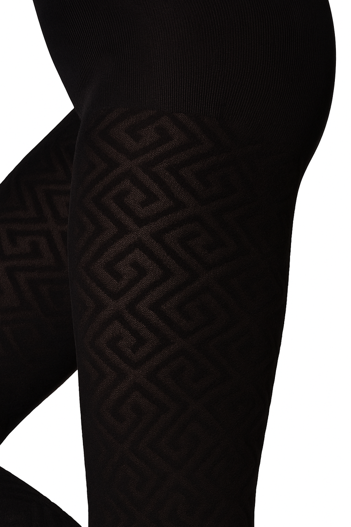 Black tights with geometric pattern on a white background
